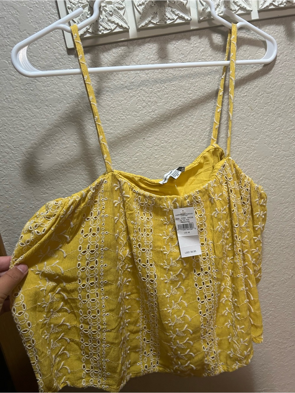 American Eagle Outfitters Yellow Embroidered Crop Top